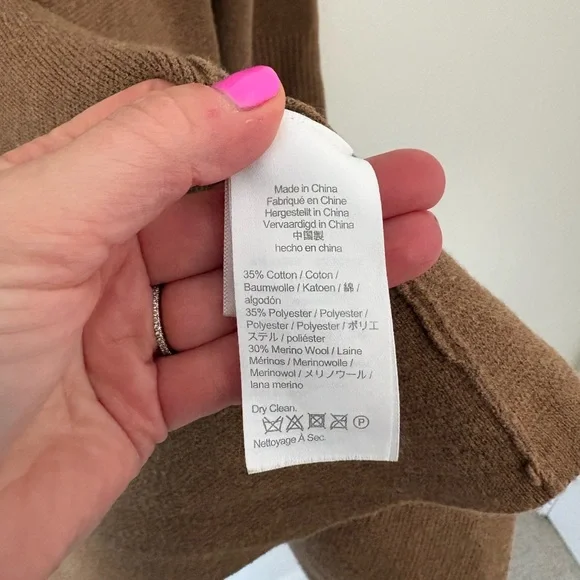 J Crew Camel Tan Oversized Wool Cotton Collared Sweater Jacket Size Medium - Picture 9 of 12